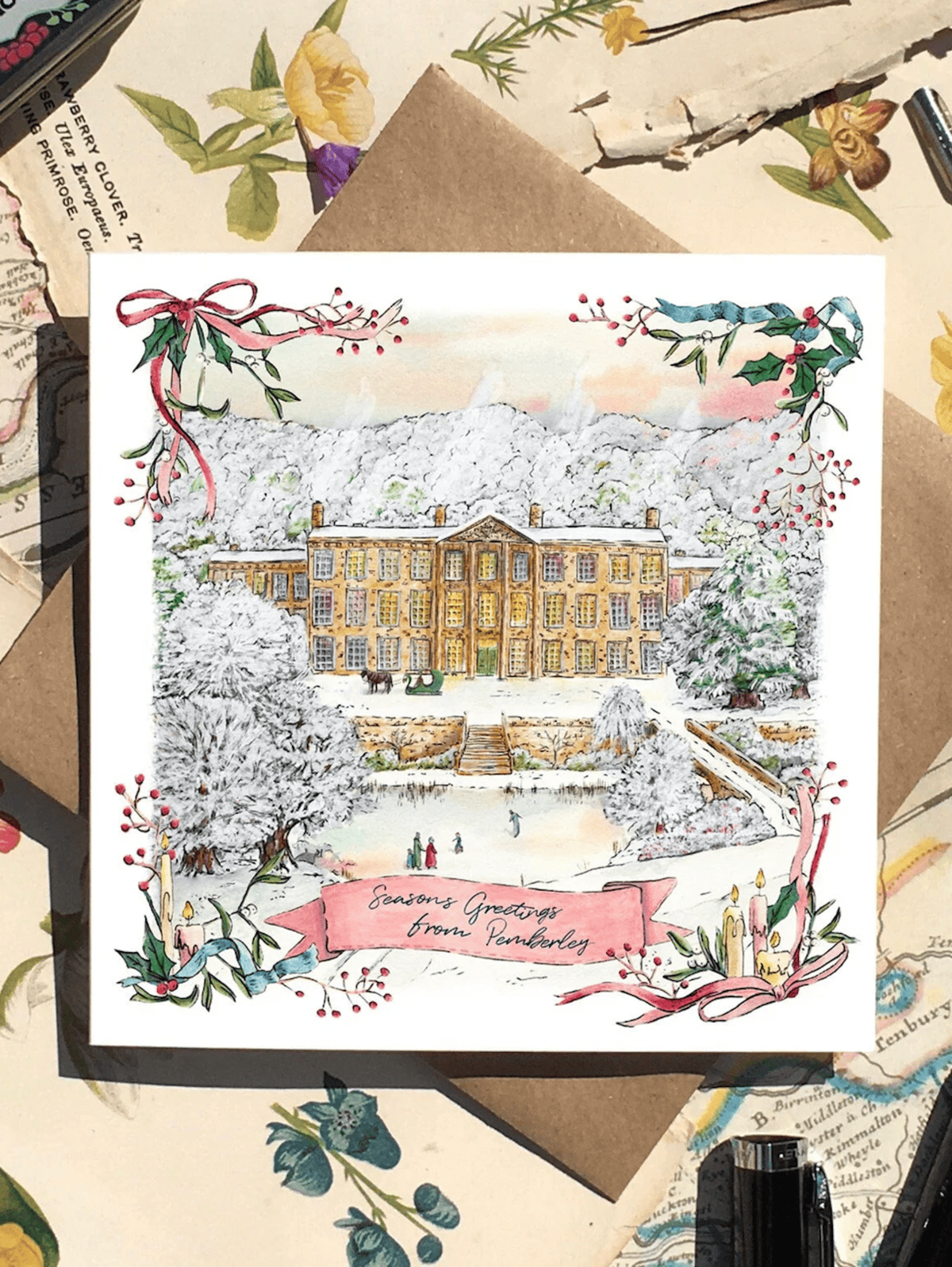 pemberley christmas card for fans of jane austen and pride and prejudice