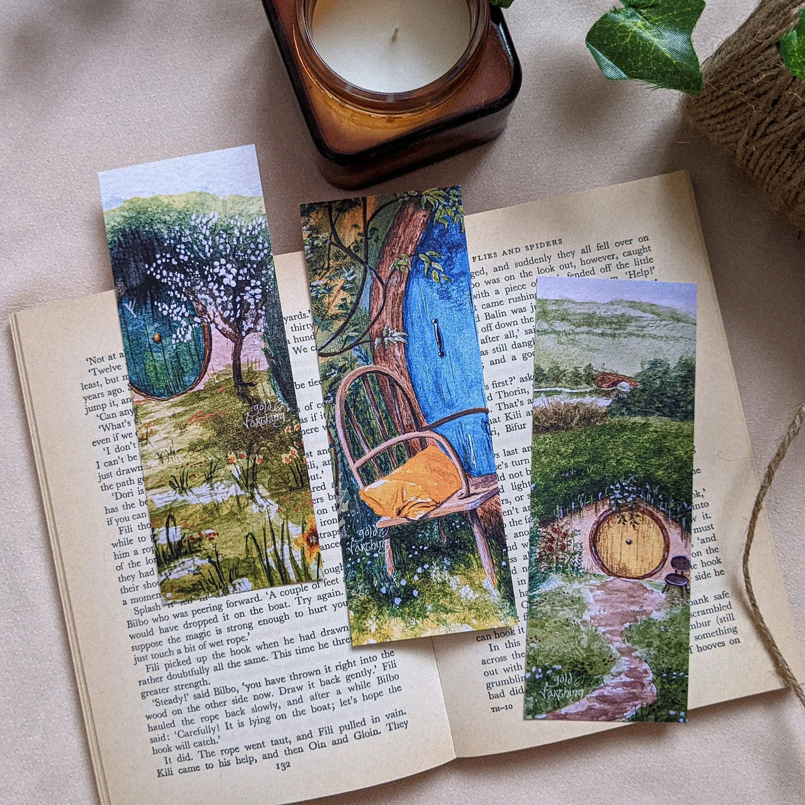 the shire charming watercolor bookmarks for LOTR fans