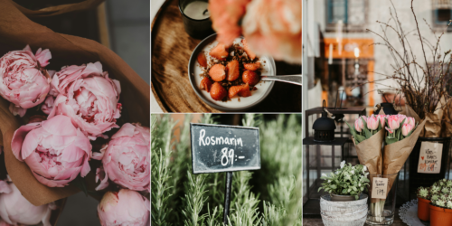 romanticizing the details of your life inspiration imagery, fresh cut flowers, granola, and fresh herbs